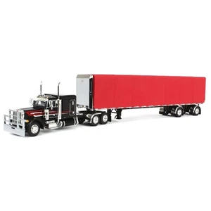 DCP 1:64 *BLACK & RED* Peterbilt 379 Flattop w/53' Utility Roll Tarp Trailer NIB - Picture 1 of 5