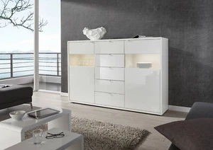 Exklusives Highboard 2 Türen 5 Schubkästen - Korpus weiß - Front weiß hochglanz - Bild 1 von 3