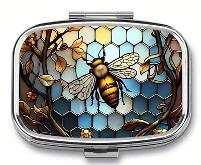 PILL BOX POT METAL RECTANGULAR BEE HONEYCOMB MEDICINE COLLECTABLE UK SELLER - Image 1 of 4