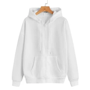 Zip Up Drawstring Thermal Lined Hoodie in White, Size M - Picture 1 of 2