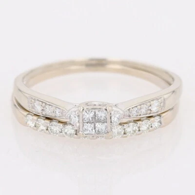 .32ctw Princess Cut Diamond Cluster Wedding Set Rings 10k White Gold Size 8.5 - Image 1 of 4