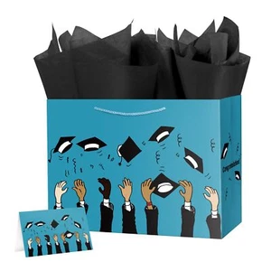 Large Graduation Gift Bag with Tissue Paper Grad Congrat 15.7" Blue 2025 - Picture 1 of 6