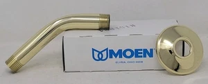 Brazo de ducha Moen 6" y brida redonda en latón pulido brillante - Imagen 1 de 12