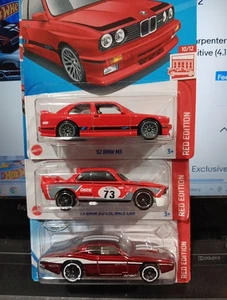 HOT WHEELS RED EDITION ASSORTED LOT OF 3 CARS. '92 BMW M3. & '73 BMW 3.0 CSL... - Picture 1 of 4