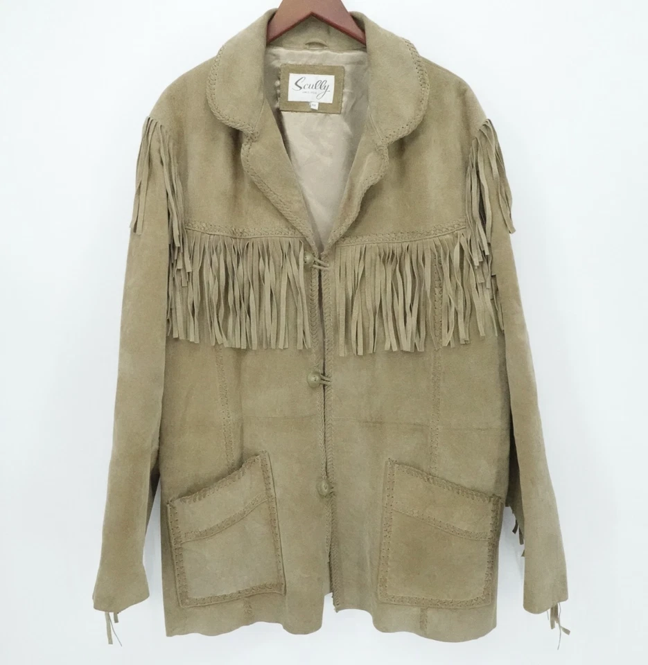 Jaqueta Scully Franja Masculina 48 Casaco de Camurça Marrom Couro Ocidental Cowboy Buckstitch - Imagem 1 de 4