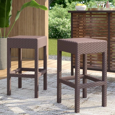 2 Pack Outdoor Bar Stools, Poly Wicker Backless Counter Stools Dark Brown - Image 1 of 4