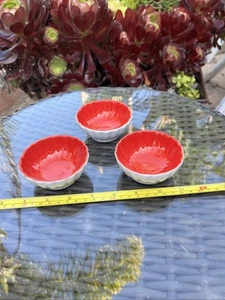 Pier 1 Imports White/Red Porcelain Scalloped Sauce Dipping Bowls 3” Set of 3 NEW - Picture 1 of 6