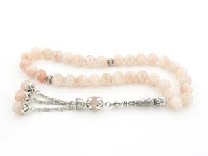 Piedra preciosa de cuarzo rosa grande 33 cuentas cuentas cuentas de oración islámica Misbaha Tesbih 120003 - Imagen 1 de 9