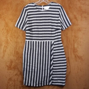 HUGO BOSS Dress Womens Size 10 Black Stripe Sheath Stretch Knit Knee Length - Picture 1 of 10