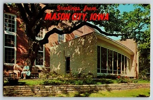 Postcard IA Greetings From Mason City Iowa Public Library - Picture 1 of 3