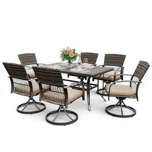 7 Piece Patio Dining Set for 6,Wicker Outdoor Furniture Set for Backyard Garden - Picture 1 of 7
