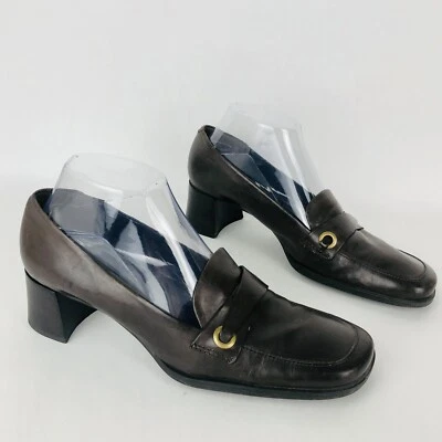 Mocasines Enzo Angiolini Mujer 8 M Marrón Tacón Grueso Cuero Y2K Hechos en Brasil Foto 1 de 4