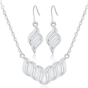 925 Silver Fashion wedding Women charms earring necklace set jewelry hot