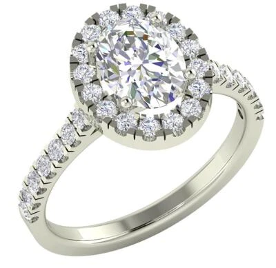 Solitaire Halo Engagement Ring SI G 2.05 Carat Oval Round Diamond 14K White Gold - Image 1 of 4