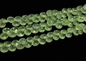 AAA Natural Prehnite Faceted Heart Shape Briolette Loose Gemstone 8"Beads 9-10mm - Picture 1 of 2