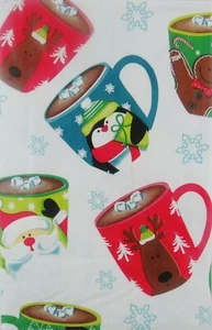 Hot Chocolate Christmas Mugs Vinyl Flannel Back Tablecloth 52 Sq. & 52x90 Oblong - Picture 1 of 4