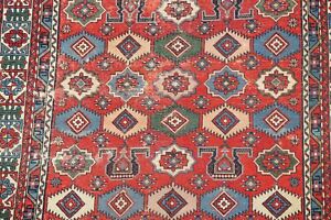 Antique Geometric VEGETABLE DYE Shirvan Kazak Serapi Russian Area Rug Wool 4'x6'