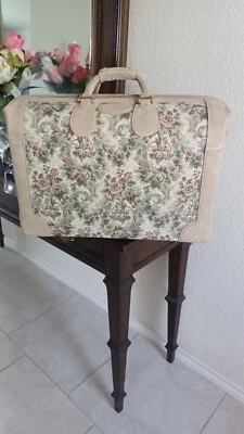 French Luggage Company, “Grey Rose” Floral Tapestry & Suede Shoe Bag - Image 1 of 2