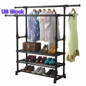 Heavy Duty Rolling Garment Rack Adjustable Wire Shelving Clothes Rack Bedroom - Picture 1 of 14