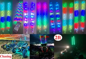 2 x2FT LED Whip Lights for ATV UTV SxS Color Chasing Wrapped Whip Bluetooth Ctrl - Picture 1 of 12