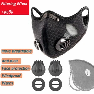 Almohadilla de filtro de carbono negra reutilizable válvulas máscara transpirable antiniebla cubierta facial - Imagen 1 de 6