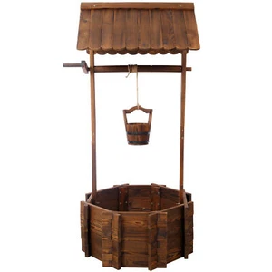 Rustic Style Wooden Wishing Well Flower Pot Outdoor Home Decor - Picture 1 of 9