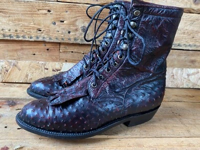 Botas con cordones lucchese años 60 vintage piel de avestruz mujer, RARAS TALLA US 8C Foto 1 de 4