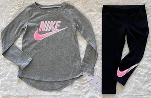 NIKE SPORTSWEAR Little Girl's Long Sleeve Shirt & Leggings Outfit, 2-Piece Set - Picture 1 of 10