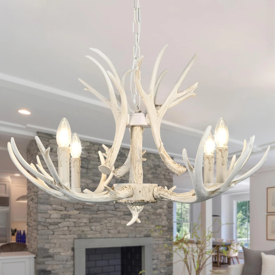 Araña de asta blanca 31,4" ajustable estilo vintage araña de asta de ciervo... Foto 1 de 4