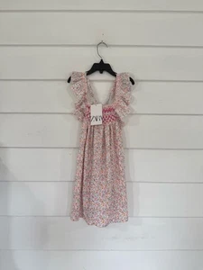 New Zara Kids Girl Multicolor Floral Print Smocked Dress Size 5 6 Years Y1112 - Picture 1 of 20