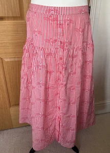 Joules Pink/White Striped Calf Length Long Bees Pattern Skirt Size 16 (B) - Picture 1 of 12