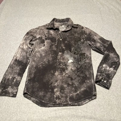 Y2K Helix Shirt Men S Button Up Long Sleeve Tie Dye Velvet Grunge Affliction - Image 1 of 4