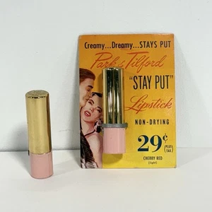 Vintage Park & Tilford Lippenstift Stay Put Cherry Red Bold Red Goldtone Pink Tube - Bild 1 von 18