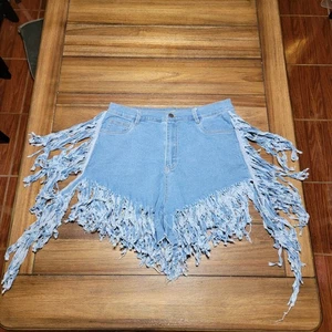 Daisy Stretch Denim Shorts w/ Side & Bottom Fringe - Size 1X NWT - Picture 1 of 6