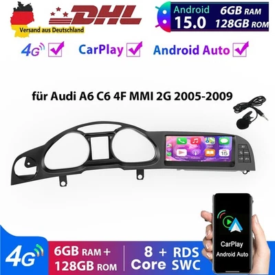 4G Für Audi A6 C6 4F MMI 2G 2005-2009 8.8" Android 15 Autoradio Carplay GPS NAVI - Bild 1 von 4