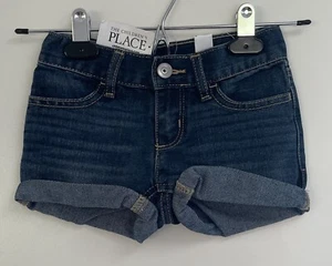 TCP Kids Girls Adjustable Waist Snap Button Denim Shortie Shorts Dark Blue 5 NWT - Picture 1 of 6