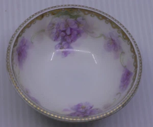 OLD RS GERMANY FOOTED, PEDESTAL OPEN SALT CELLAR, TRINKET DISH, VIOLETS - Picture 1 of 3