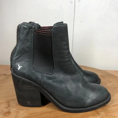 Botas Windsor Smith Mujer 7 Chelsea Negro Cuero Tacones Cremallera Informal Tobillo Foto 1 de 4