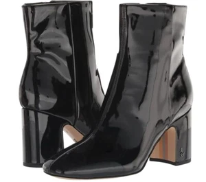Sam Edelman Womens Boot size 7 Fawn Black Patent Leather Square Toe Block Heel - Picture 1 of 7