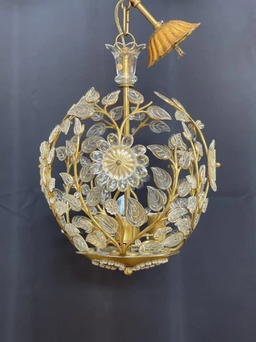 VTG Crystal Beaded Flower Leaf Lantern Chandelier French Pendant Bagues Style Cover