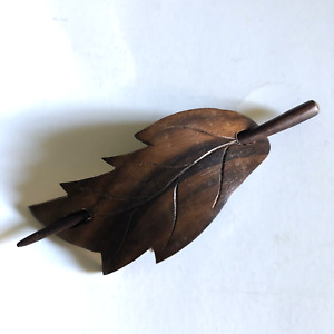 Boho vintage wooden leaf hair holder with stick barrette