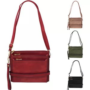 Vorne drei Reißverschlusstaschen Beutel Stil Umhängetasche Damen Schulter Handtasche 31671 - Bild 1 von 20