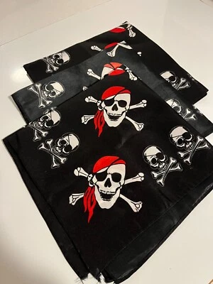 LOTE DE 3 BANDANAS SOMBRERO ROJO PIRATA, CALAVERA, HUESOS CRUZADOS/ESPADAS 20"x20" - NUEVAS Foto 1 de 3