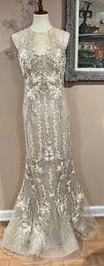 Maxi vestido metálico sin mangas bordado Teri Jon talla 6 - Imagen 1 de 15