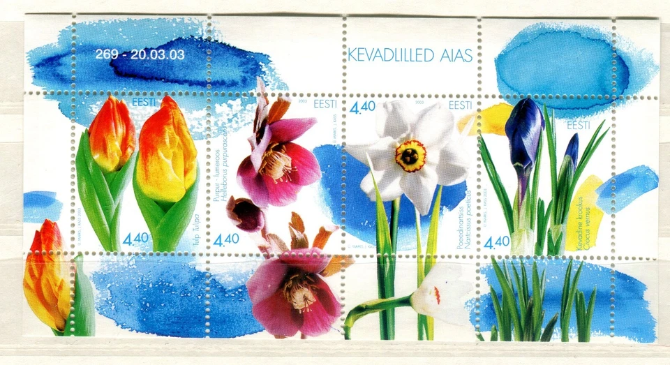 EST_269- 2003 Estonia Flores HOJA MNH Foto 1 de 1