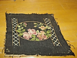 Used Needlepoint Black Background w/Multicolor Roses #4275 - Picture 1 of 8