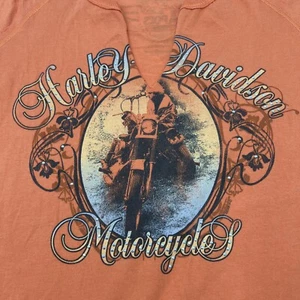 APOL'S HARLEY DAVIDSON RAYMOND, MINNESOTA ORANGE GRAPHIC T SHIRT WOMEN'S SIZE XL - Picture 1 of 15