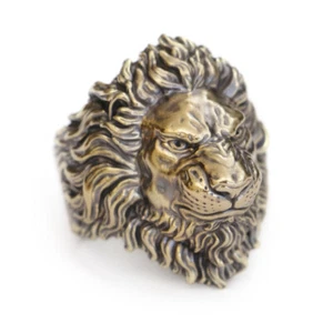Huge Brass Punk Angry Lion Ring Biker Rock Jewellery BR383C UK Size N½ to Z4 - Picture 1 of 27