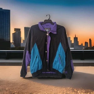 Giacca uomo starter S2 vintage anni 90 taglia media full zip nero viola colorblock - Foto 1 di 12