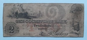 USA 2 Dollars 1850 Banknote Massachusetts Cochituate Bank obsolete currency note - Bild 1 von 3